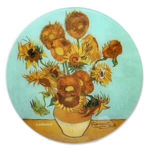 Sklenená podložka 30 cm Vincent van GOGH Slnečnice, CARMANI, 1952023 (Štýlová sklenená podložka v tvare kruhu s motívom maľby Vincenta van GOGHa)