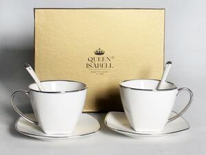 Set 2 ks šálok na espresso s podšálkou 80 ml, Platinum, QUEEN ISABELL,06471 (Set 2 ks porcelánových šálok s podšálkou 250 ml)