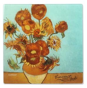 Sklenená podložka 30 x 30 cm Vincent van GOGH Slnečnice, CARMANI, 1952022 (Štýlová sklenená podložka v tvare štvorca s motívom maľby Vincenta van GOGHa)
