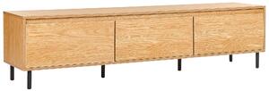 TV stolík svetlé drevo MDF 180 x 40 x 43 cm čierne kovové nohy 3 dvierka úložný priestor moderný štýl obývačka spálňa