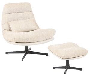 Kreslo s podnožkou béžové ženilkové čalúnenie otočný podstavec prešívané sedadlo moderný mid century štýl obývačka spálňa