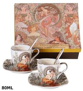 Šálka s podšálkou 80 ml na espresso kávu set 2 ks ,Alfons Mucha Stones Queen Isabell (Porcelánový set 2 šálok s podšálkou na espresso z kolekcie Alfons MUCHA)