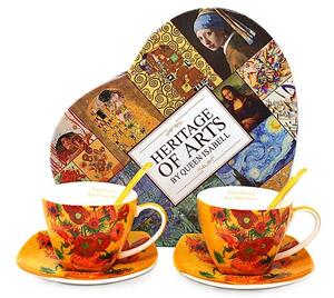 Šálka s podšálkou 250 ml/set 2 ks Vincent van Gogh Slnečnice, Heritage of Arts (Set 2 ks porcelánových šálok s podšálkou a lyžičkami z kolekcie Vincent van Gogh)