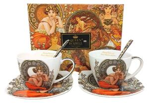 Šálka s podšálkou 250 ml- set 2 ks ,Alfons Mucha Stones Queen Isabell (Porcelánový set2 ks šálok s podšálkou z kolekcie Alfons MUCHA)