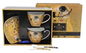 Šálka s podšálkou- set 2 ks 250 ml mix farieb ,Gustav Klimt The Kiss, Queen Isabell (Porcelánový set2 ks šálok s podšálkou a 2 l&žičkami Gustav Klimt)