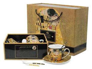 Šálka s podšálkou- set 2 ks 250 ml mix farieb ,Gustav Klimt The Kiss, Queen Isabell (Porcelánový set2 ks šálok s podšálkou a 2 l&žičkami Gustav Klimt)
