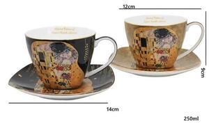 Šálka s podšálkou- set 2 ks 250 ml mix farieb ,Gustav Klimt The Kiss, Queen Isabell (Porcelánový set2 ks šálok s podšálkou a 2 l&žičkami Gustav Klimt)