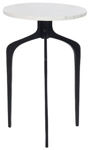 Príručný stolík biela mramorová doska čierne kovové nohy 56 x 36 x 36 cm okrúhly moderný glamour obývacia izba spálňa
