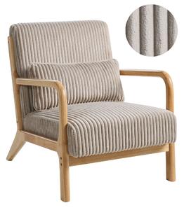 Kreslo béžové menčestrové čalúnenie nízky drevený rám vintage retro štýl obývacia izba spálňa