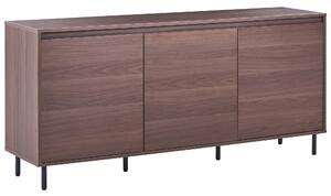 Komoda tmavohnedá MDF 165 x 75 x 40 cm čierne kovové nohy 3 dvierka úložný priestor moderný štýl obývačka spálňa