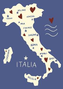 Ilustrácia Italiy Map, Studio Dolci, (30 x 40 cm)