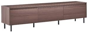 TV stolík tmavé drevo MDF 180 x 40 x 43 cm čierne kovové nohy 3 dvierka úložný priestor moderný štýl obývačka spálňa
