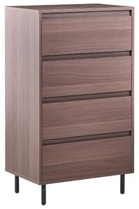 Komoda tmavohnedá MDF 104 x 60 x 40 cm čierne kovové nohy 4 zásuvky úložný priestor moderný štýl obývačka spálňa predsieň