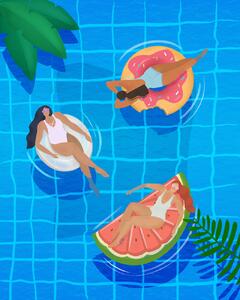 Ilustrácia Pool Ladies, Petra Lizde, (30 x 40 cm)