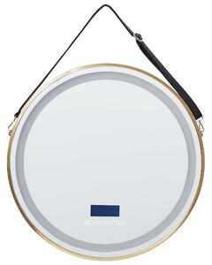 Kúpeľňové nástenné LED zrkadlo zlaté okrúhle 60 x 60 cm s Bluetooth reproduktorom