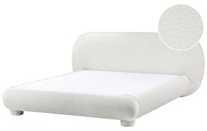 Posteľ krémová biela buklé čalúnenie polyester 160 x 200 cm nízky čalúnený rám postele s čelom minimalistický retro dizajn