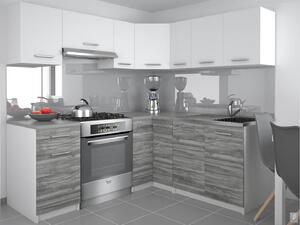 Kuchynská linka Belini 360 cm biely mat / šedý antracit Glamour Wood s pracovnou doskou Lidiauniqa