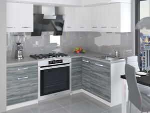 Kuchynská linka Belini 300 cm biely mat / šedý antracit Glamour Wood s pracovnou doskou Armin3