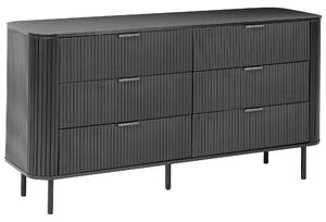 Komoda čierna MDF kov retro 6 zásuviek úložný priestor obývacia izba spálňa