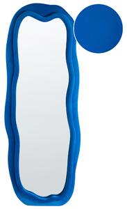 Nástenné zrkadlo modré MDF zamatový rám sklo 160 x 56 cm nepravidelný tvar závesné na stenu moderný štýl doplnky