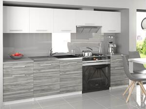 Kuchynská linka Belini 240 cm biely mat / šedý antracit Glamour Wood s pracovnou doskou Uniqa3 Výrobca