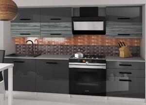 Kuchynská linka Belini 180 cm šedý lesk /šedý antracit Glamour Wood s pracovnou doskou Primera2