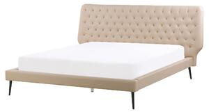 Posteľ béžová umelá koža 160 x 200 cm čalúnený rám postele s roštom prešívané čelo moderný dizajn