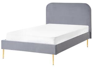 Posteľ sivá čalúnená zamatová 120 x 200 cm čalúnené čelo zlaté nohy lamelový rošt minimalistický dizajn