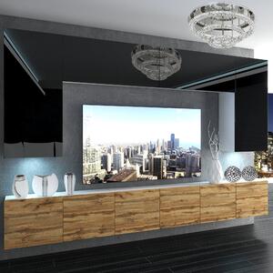 Obývacia stena Belini Premium Full Version čierny lesk / dub wotan + LED osvetlenie Nexum 29