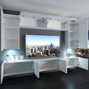 Obývacia stena Belini Premium Full Version biely lesk / dub wotan + LED osvetlenie Nexum 26