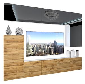 Obývacia stena Belini Premium Full Version čierny lesk / dub wotan + LED osvetlenie Nexum 137