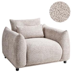 Kreslo béžové buklé čalúnenie čierne nohy s opierkami rúk a vankúšom retro glamour art deco štýl obývačka spálňa