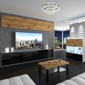 Obývacia stena Belini Premium Full Version dub wotan / čierny lesk + LED osvetlenie Nexum 98