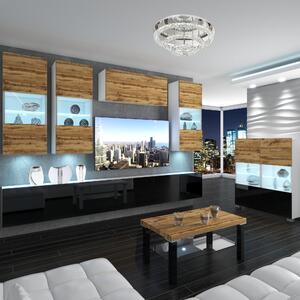 Obývacia stena Belini Premium Full Version dub wotan / čierny lesk + LED osvetlenie Nexum 81