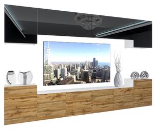 Obývacia stena Belini Premium Full Version čierny lesk / dub wotan + LED osvetlenie Nexum 67
