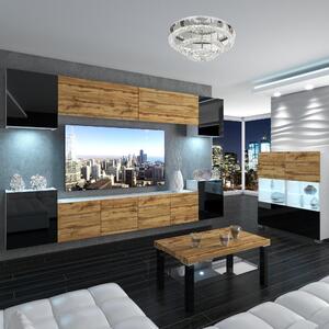 Obývacia stena Belini Premium Full Version dub wotan / čierny lesk + LED osvetlenie Nexum 69