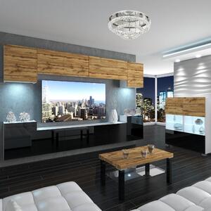 Obývacia stena Belini Premium Full Version dub wotan / čierny lesk + LED osvetlenie Nexum 66