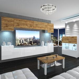 Obývacia stena Belini Premium Full Version dub wotan / biely lesk + LED osvetlenie Nexum 60