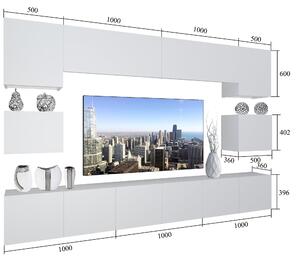 Obývacia stena Belini Premium Full Version biely lesk / šedý antracit Glamour Wood + LED osvetlenie Nexum 40