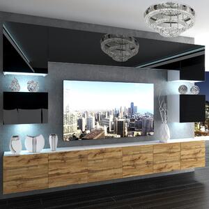 Obývacia stena Belini Premium Full Version čierny lesk / dub wotan + LED osvetlenie Nexum 51