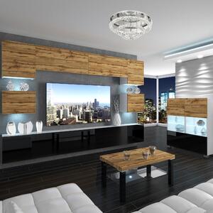 Obývacia stena Belini Premium Full Version dub wotan / čierny lesk + LED osvetlenie Nexum 48