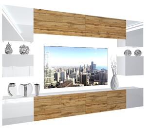 Obývacia stena Belini Premium Full Version dub wotan / biely lesk + LED osvetlenie Nexum 44