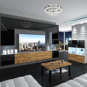 Obývacia stena Belini Premium Full Version čierny lesk / dub wotan + LED osvetlenie Nexum 32