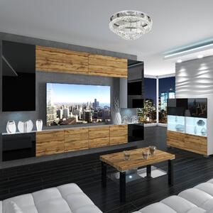 Obývacia stena Belini Premium Full Version dub wotan / čierny lesk + LED osvetlenie Nexum 31