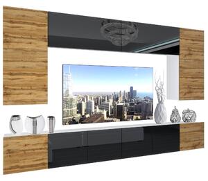 Obývacia stena Belini Premium Full Version dub wotan / čierny lesk + LED osvetlenie Nexum 30