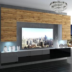 Obývacia stena Belini Premium Full Version dub wotan / čierny lesk + LED osvetlenie Nexum 28