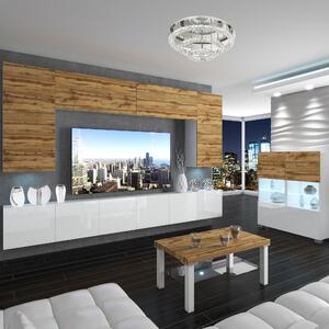 Obývacia stena Belini Premium Full Version dub wotan / biely lesk + LED osvetlenie Nexum 22