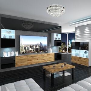 Obývacia stena Belini Premium Full Version čierny lesk / dub wotan + LED osvetlenie Nexum 16