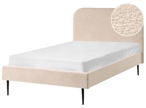 Posteľ béžová buklé čalúnenie 120 x 200 cm čelo lamelová základňa čierne nohy minimalistický dizajn