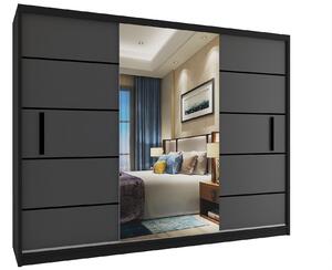 Šatníková skriňa 232 cm Belini čierny mat / šedý mat s posuvnými dverami a zrkadlom Výrobca MZ SZP4/2/1B/2SR1L/0/BL